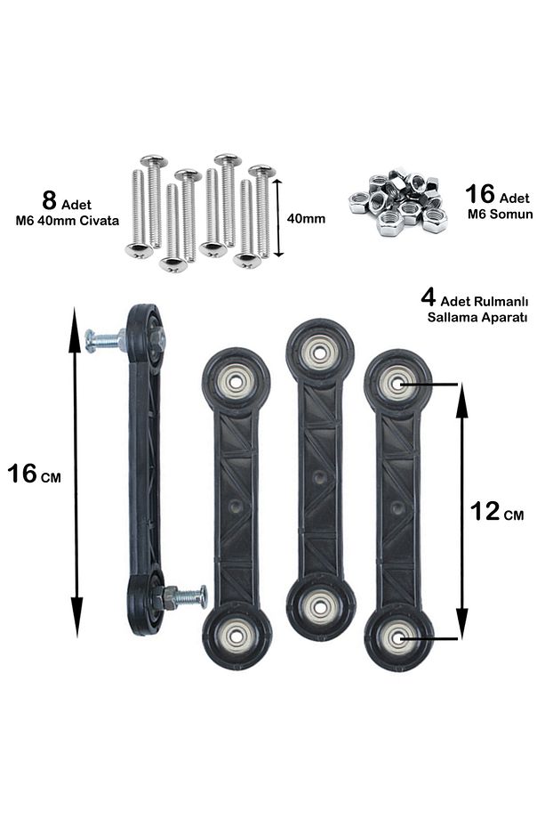 BEŞİK SALLAMA APARATI 12 CM SİYAH M6  ( 4 ADET ) - 1