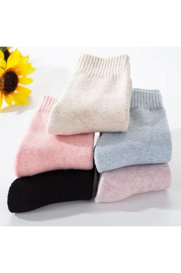 Kadın Kışlık Pamuklu Kalın Havlu Çorap Isı Emici Soft Renkler 6'çift - 5