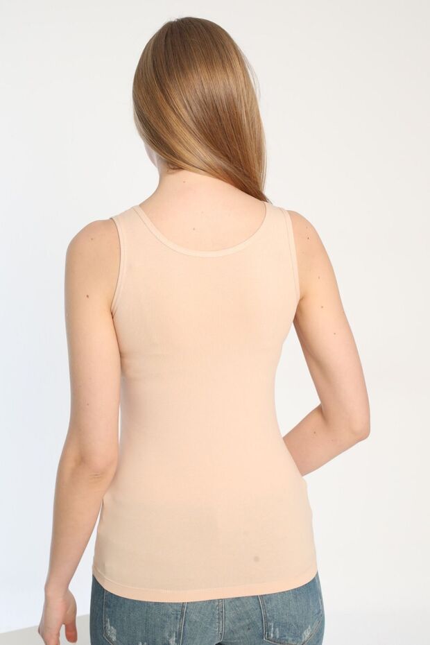 Kadın Kalın Askılı Pamuklu Basic Bej Atlet 3002 - 4