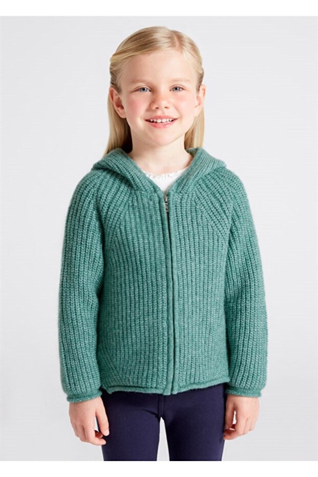 Kız Çocuk Kapüşonlu Örme Pulover - 4