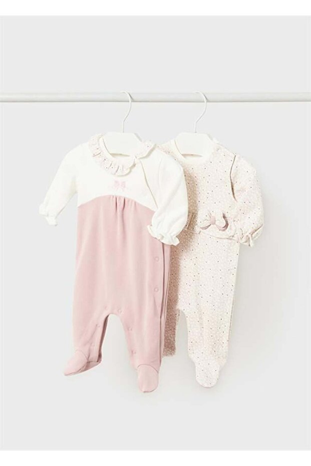 Newborn Girl Bow Detailed 2-Piece Jumpsuit Set with Booties