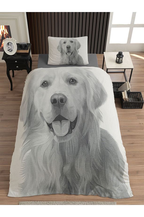 Amico Dog , Ultra Hd Jakarlı Desenli Örme Penye Tek Kişilik Nevresim Seti - 1
