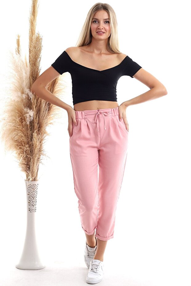 20343111 Viscose Zippered Flato Pocket Carrot Pants Dried Gul