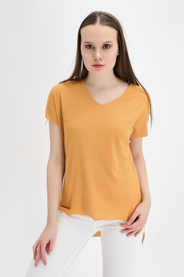 9132735 Camisole V-Neck Salash Short Sleeve Blouse Mustard