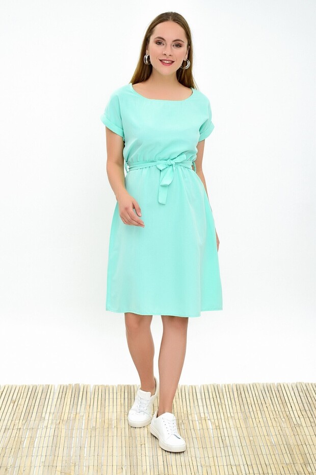 9303031 Dok.Viskon Batwing Sleeve Dress with Elastic Waist Mint