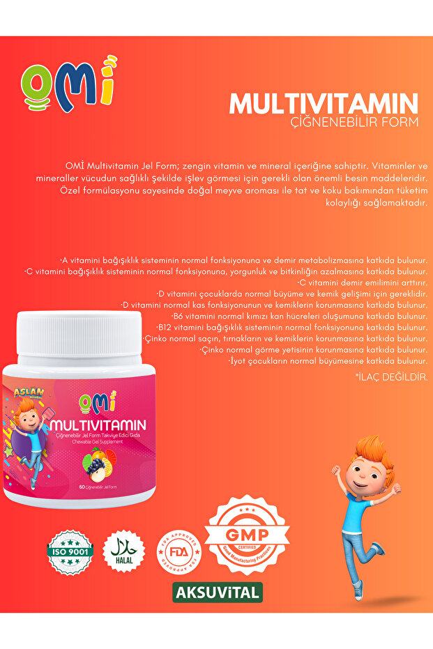 Omi - Multivitamin Ve Omega 3 Çiğnenebilir Jel Form 60 Gummies Yumuşak Şeker - Aslan Trt Çocuk - 6