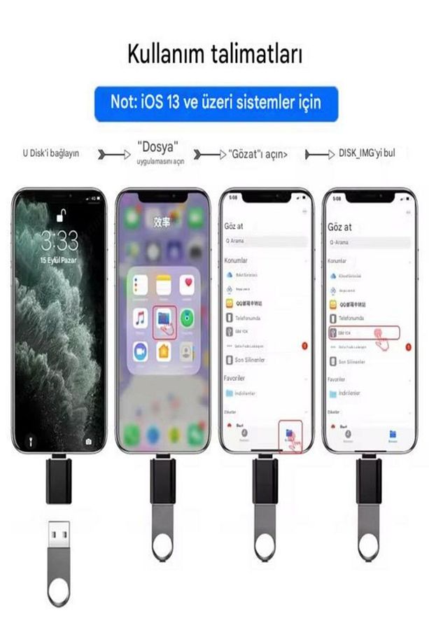 Apple iphone Lightning To Usb 3.0 (YÜKSEK HIZLI) Veri Aktarımı Otg Çevirici Dönüştürücü Adaptör - 3