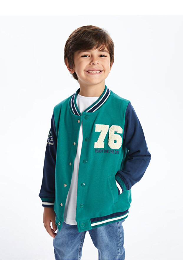 Lcw Baby Medium Green Printed Baby Boy College Jacket