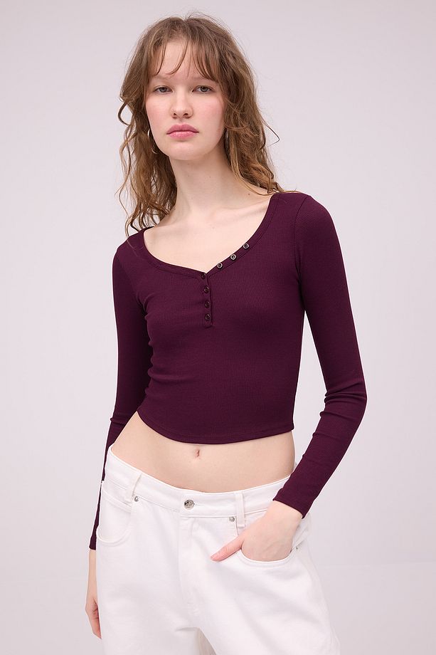 Yakası Düğmeli Uzun Kollu Modal Bluz B13866 -İ8 - 6