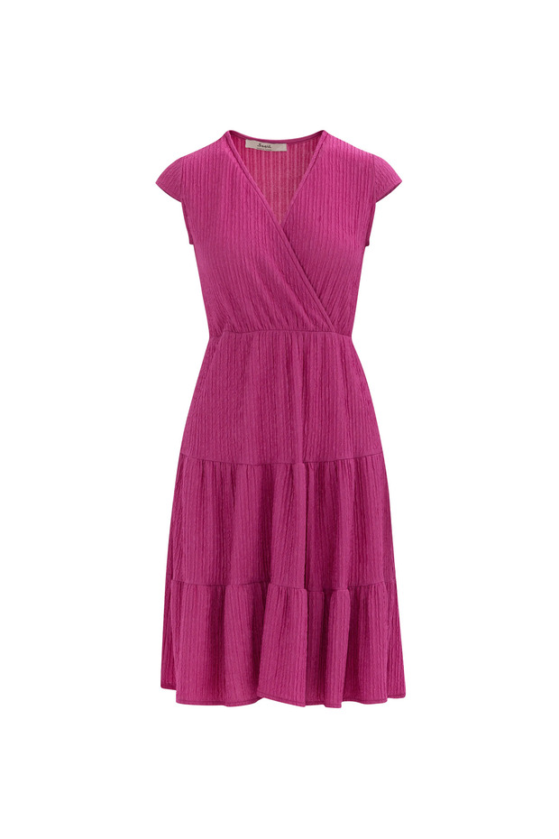 Kruvaze Yaka Elastik Bel Elbise - 7