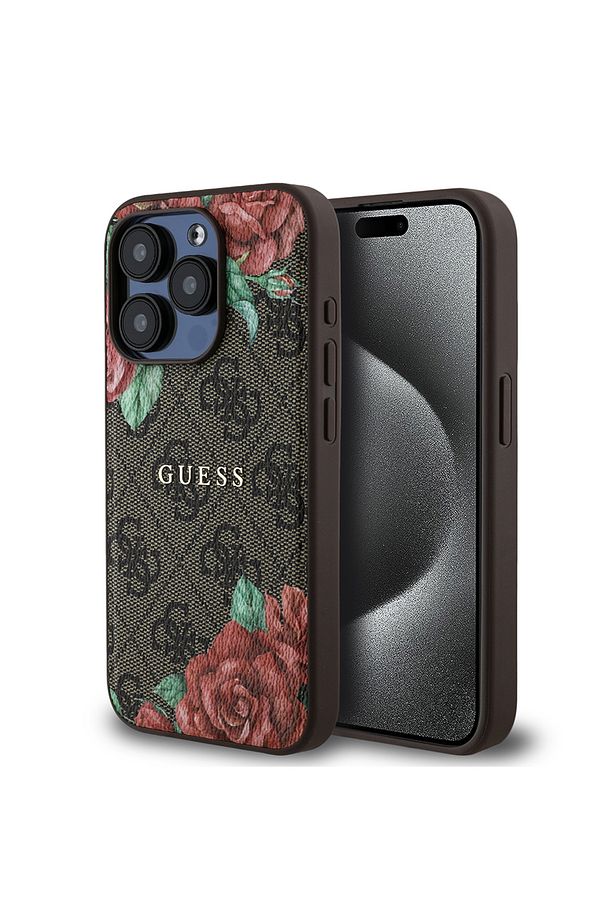 iPhone 15 Pro Max uyumlu Kılıf Guess Lisanslı Magsafe Uyumlu Gül Baskılı 4G Desenli Yazı Logolu - 1