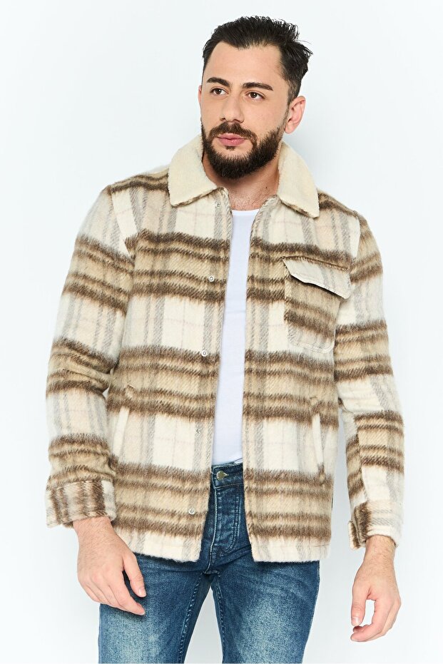 جاكيت رجالي من قماش ناعم، كريمي - 1