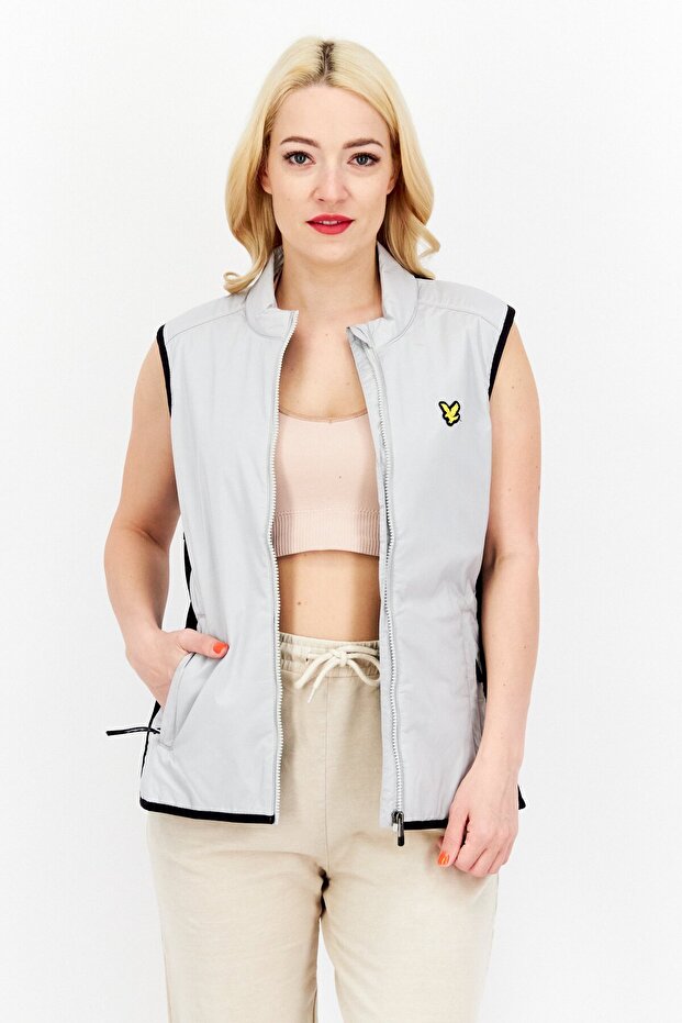 Women Brand Logo Vest Jacket, Grey