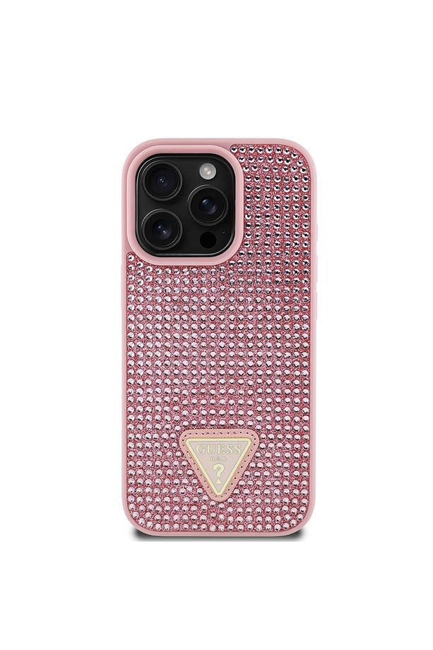 iPhone 16 Pro Kılıf Guess Lisanslı Üçgen Logolu Taşlı Kapak Pembe - 2
