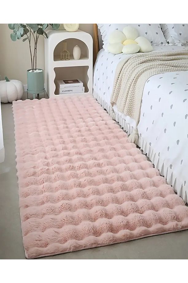 Lüks Rahat Pembe Peluş Alan Halısı Yumuşak Makinede Yıkanabilir Yatak Odası Oturma Odası Ofis Dekoru - 3