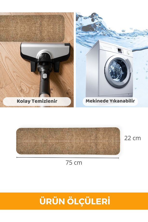 Merdiven Halısı Basamak Halısı Keçe Kaymaz Taban Yapışkanlı Halıfleks Devetüyü 1li 20x75 Cm - 6