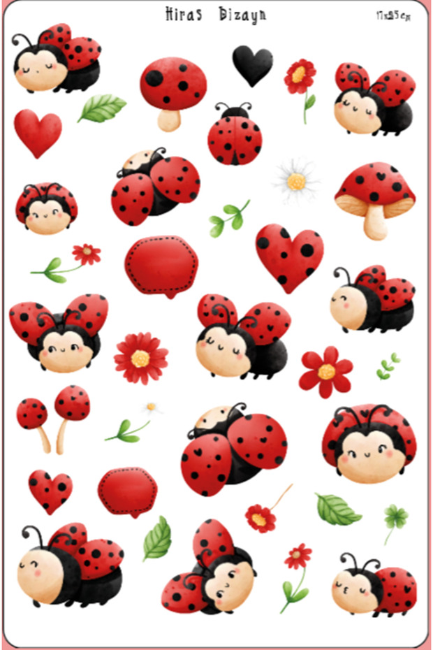 17X25Cm Cute Ladybird Sticker Sheet 36Pcs Decals Laptop Sticker Agenda Scrapbook