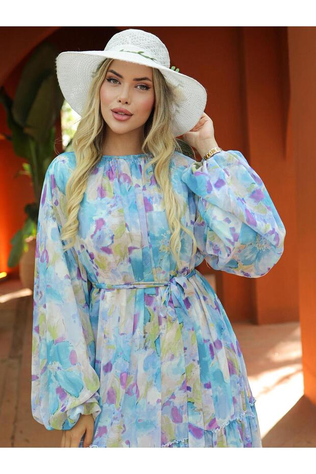 Blue Erva Flower Pattern Dress