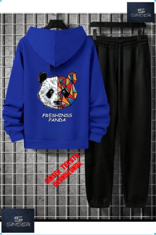 طقم بدلة رياضية للأطفال بغطاء للرأس "PANDA FRESH BACKBACK" بدون طباعة