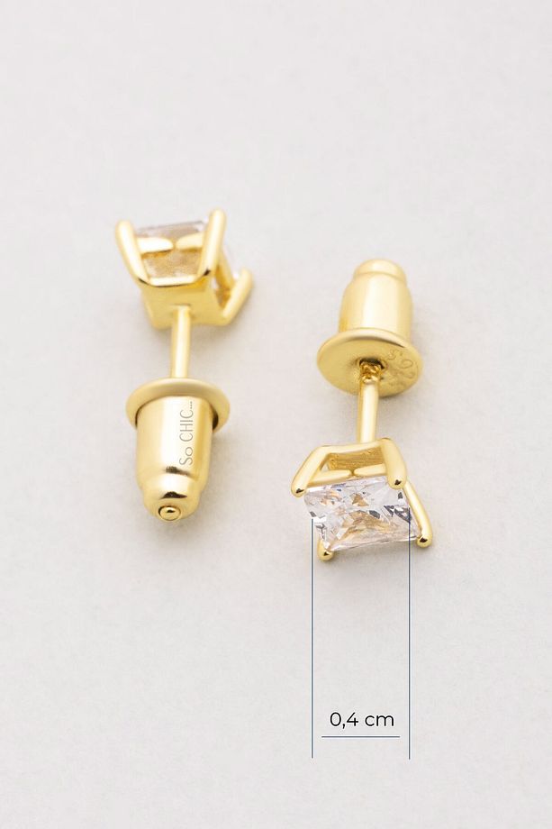 Minimal 18 Ayar Sarı Altın Kaplama 4 Mm Gümüş Tek Taş Küpe - 2
