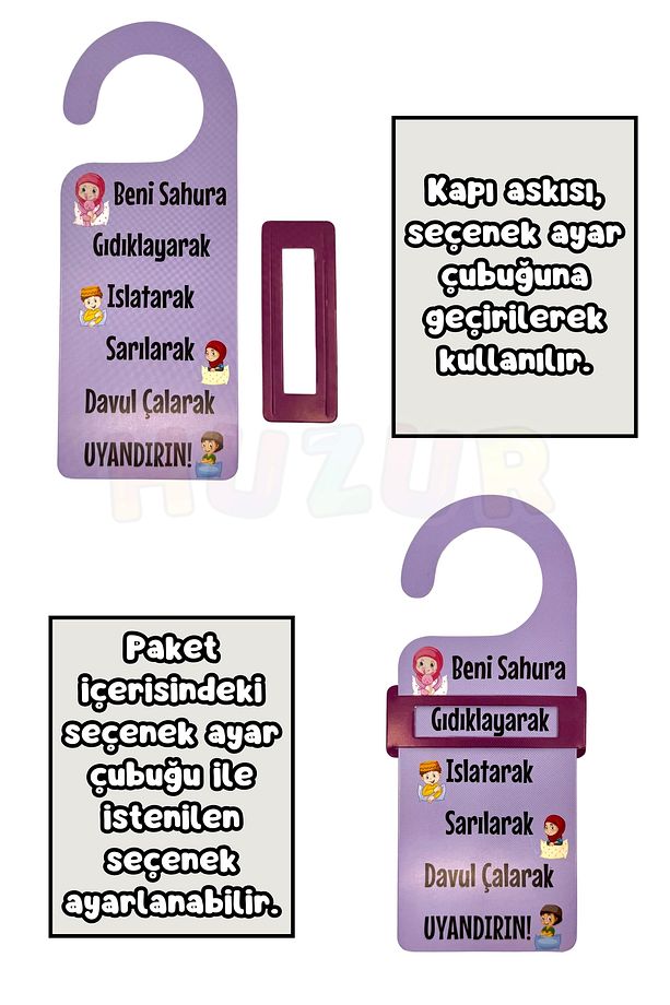 Ramazan Bayramı Kapı Kolu Askısı 6 Adet 23x9 Cm Eğlenceli Sahur İftar Askılığı Seçenek Ayar Çubuklu - 3