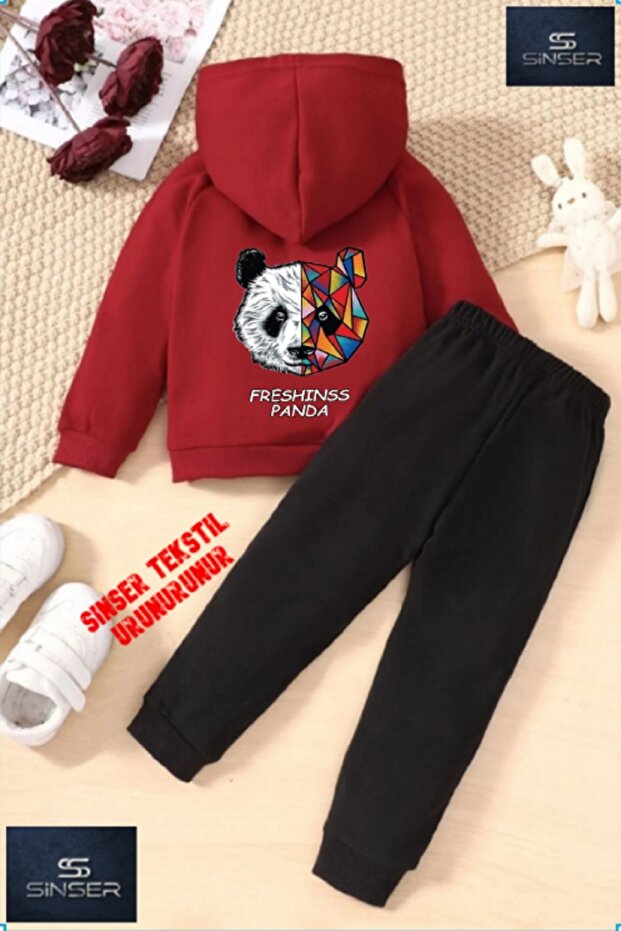 طقم بدلة رياضية للأطفال بغطاء للرأس "PANDA FRESH BACKBACK" بدون طباعة