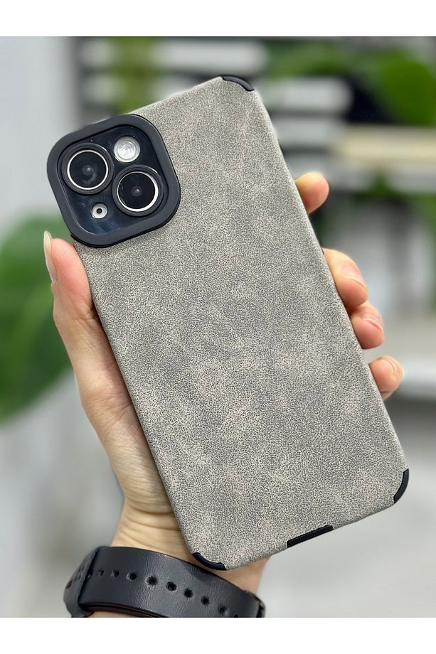 Iphone 14 Uyumlu Alcantara Tasarımlı Esnek Silikon Kılıf - 1