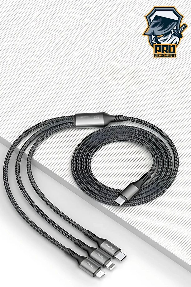 60W Type-C Süper Fast PD Şarj Kablosu 3in1 iPhone Samsung Xiaomi Hızlı Şarj Data USB Kablo Kopmayan - 8