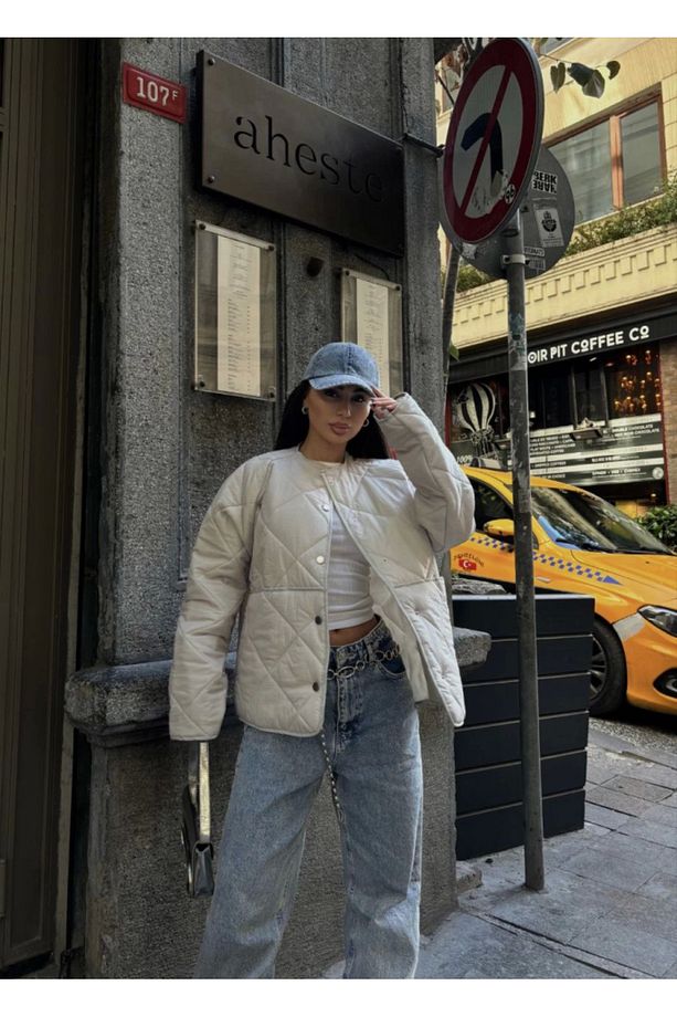 Bomber Yaka Cepli Konfor Modeli Astarlı Mikro Su Rüzgar Geçirmez Şişme Oversize Kapitone Ceket Mont - 1