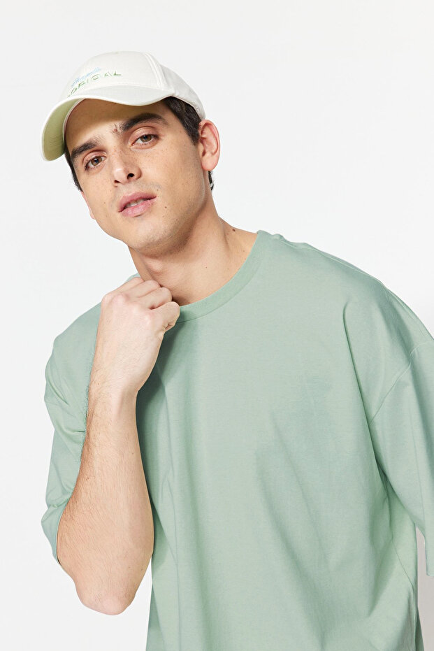 Koyu Mint Oversize/Geniş Kesim %100 Pamuk Kısa Kollu Basic T-Shirt TMNSS22TS0318 - 1