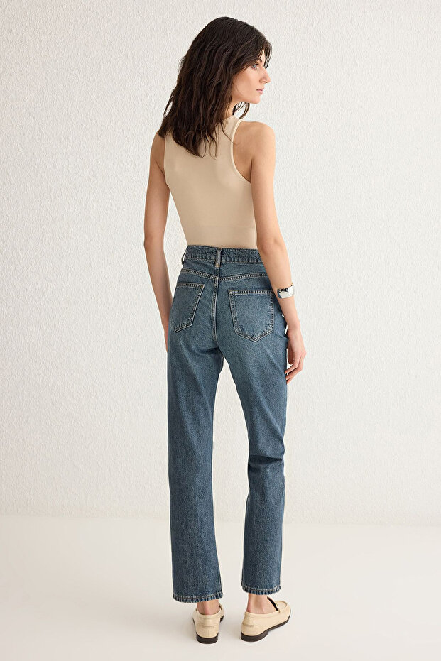Mavi Yüksek Bel Düz Kesim Straight %100 Pamuk Non-Stretch Jeans TWOSS25JE00106 - 5
