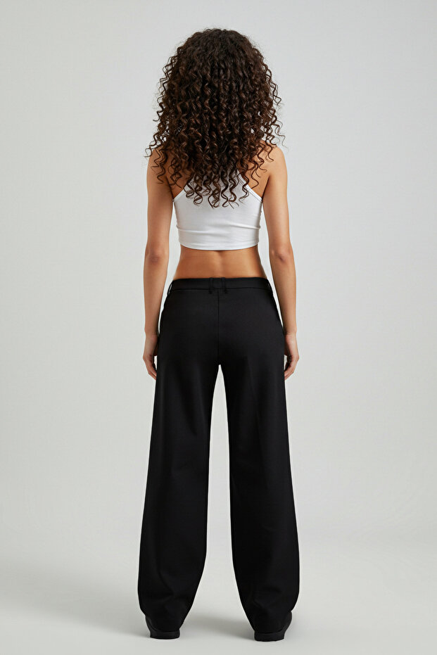 Siyah Düşük Bel Wide Leg/Geniş Paça Dokuma Pantolon TWOSS25PL00025 - 2