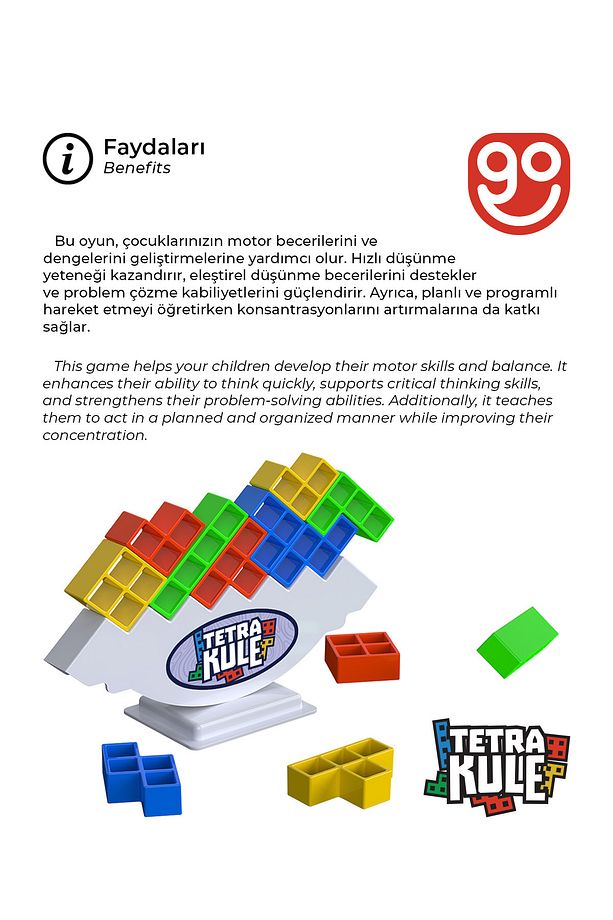 Tetra Kule Denge Oyuncağı Eğitici Kutu Oyuncak Tetris Kule Tetra Tower - 5