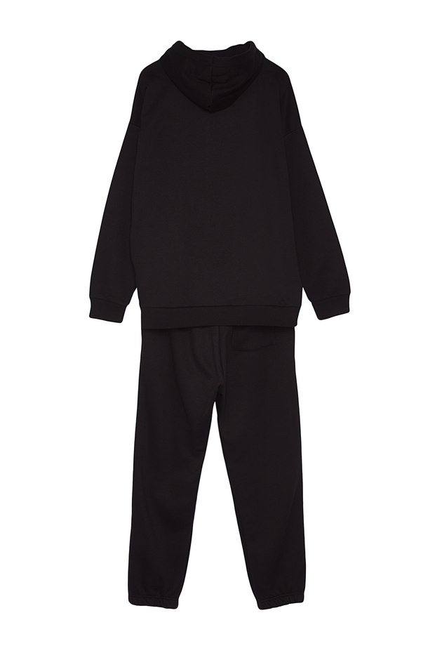 Czarna bluza z kapturem oversize/luźny krój, polarowa podszewka/ciepła bluza dresowa TMNAW24EM00002 - 9