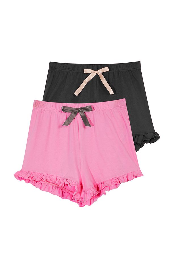 Gri-Pembe 2'li Paket Pamuklu Fırfırlı, Kurdele/Fiyonk Detaylı Örme Pijama Altı THMSS24PJ00027 - 9
