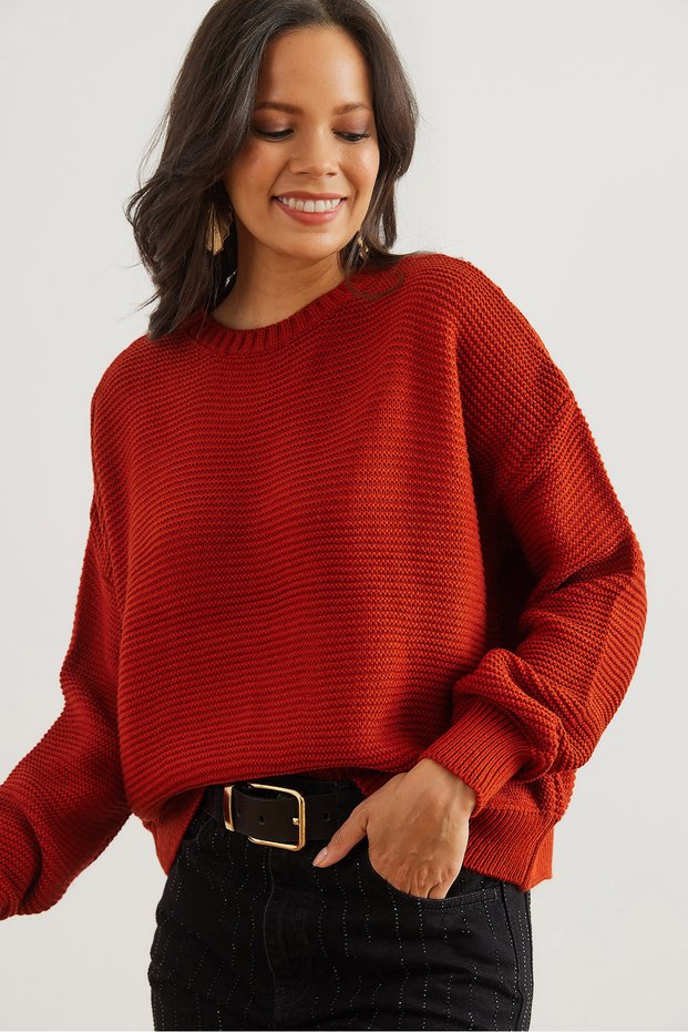 Women's Tile Crew Neck Links Knit Knitwear Sweater Kzk- 19000870