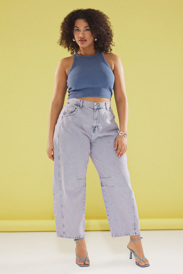Açık Mavi-Pembe Yüksek Bel Bagyy Fit Büyük Beden Jeans TBBSS25CJ00000 - 2