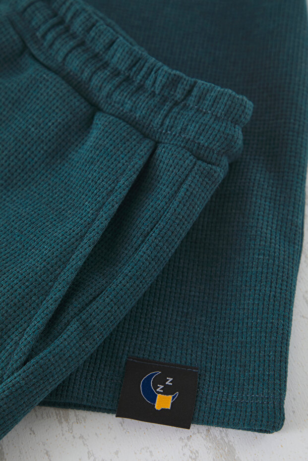Petrol Regular Fit Waffle Örme Şortlu Kalın Pijama Takımı TMNSS23PT00036 - 6