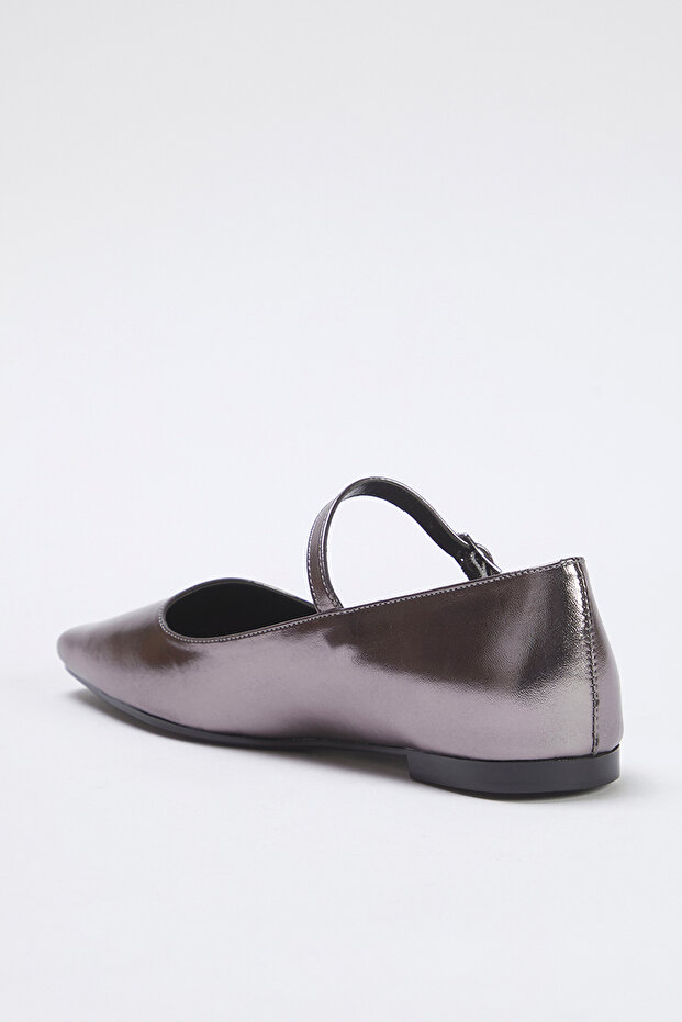 Srebrne metaliczne baleriny Mary Jane z kwadratowym noskiem i paskiem Takss25Be00003 - 6