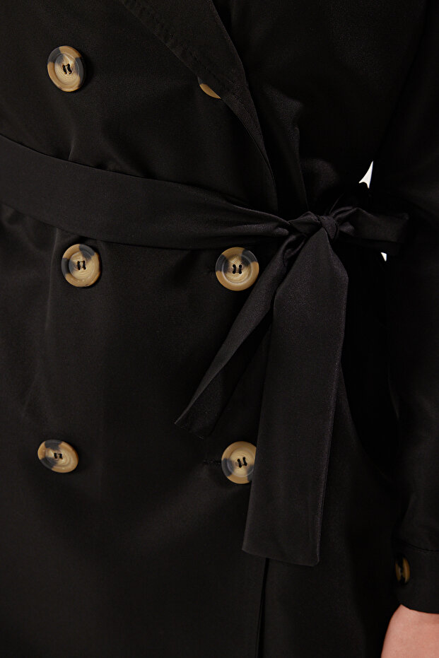 Fekete öves vízlepergető hosszú kabát TWOAW24TR00003 - 4