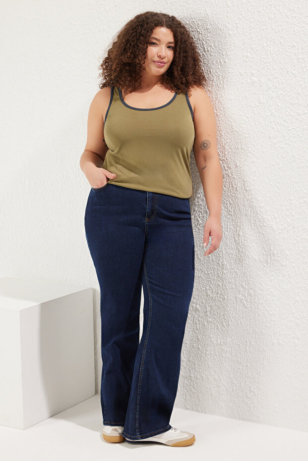 Plus Size Khaki Pool Collar Modal Undershirt with Keys - Tbbss25Cv00010 - 2