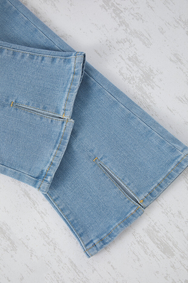 Açık Mavi Kız Çocuk Geniş Paça/Flare Lastikli Denim Jeans TKDSS25JE00003 - 5