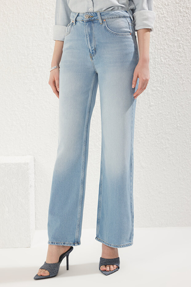 Açık Mavi More Sustainable Yüksek Bel Wide Leg Jeans TWOSS25JE00054 - 3