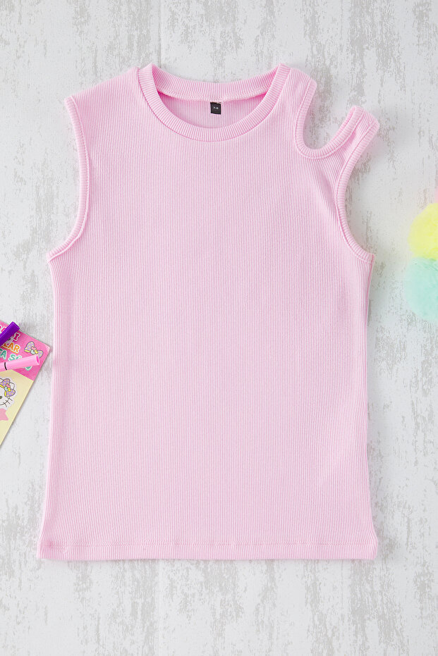 Pembe Kız Çocuk Pamuklu Pencere/Cut Out Detaylı Örme Atlet TKDSS25AL00000 - 3