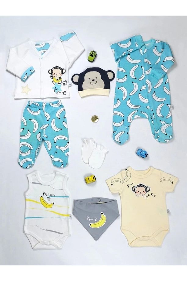 Erkek Bebek Maymuş 8'li Zıbın Set - 1