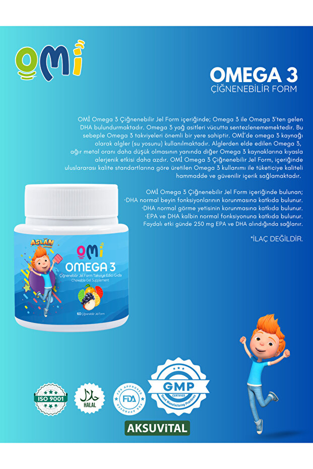 Omi - Multivitamin Ve Omega 3 Çiğnenebilir Jel Form 60 Gummies Yumuşak Şeker - Aslan Trt Çocuk - 5