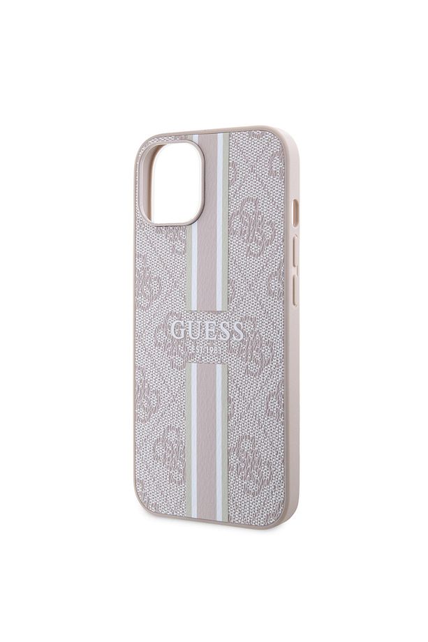 iPhone 14 Uyumlu Kılıf Guess Lisanslı Magsafe Şarj Özellikli 4G Şerit Tasarımlı Printed Kapak Pembe - 4