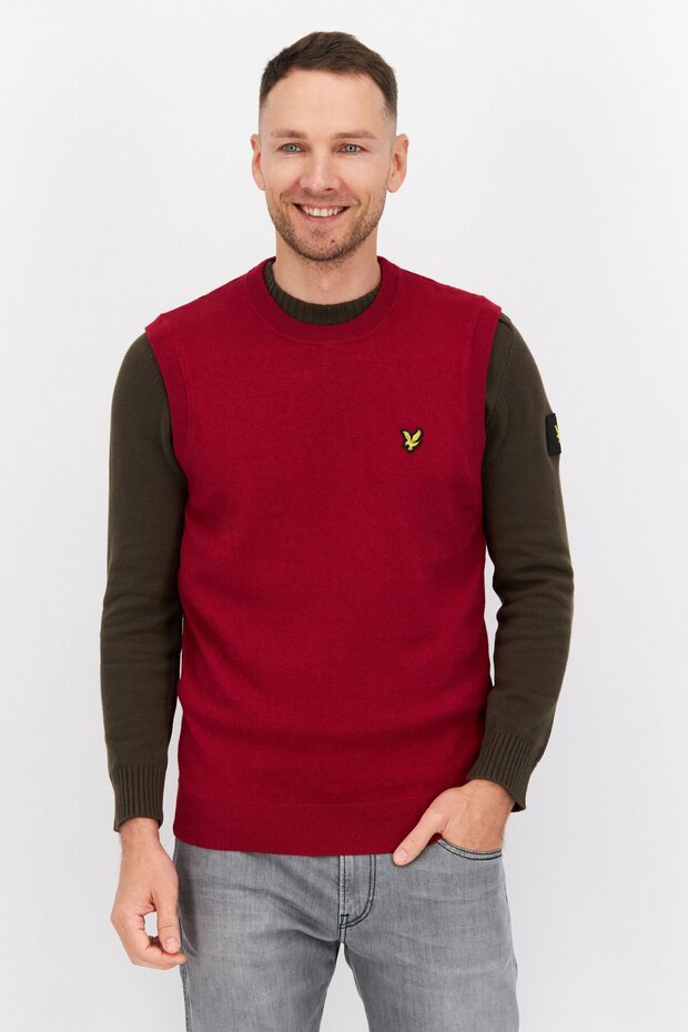 Men Crew Neck Brand Logo Sweater Vest, Red