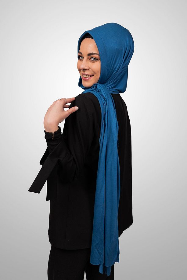 Kadın Tesettür Pratik Penye Şal Önü Süngerli Hazır Geçmeli Kot Rengi Eşarp - 3