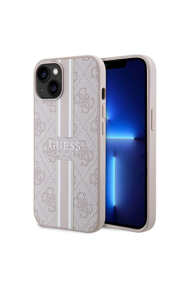 iPhone 14 Uyumlu Kılıf Guess Lisanslı Magsafe Şarj Özellikli 4G Şerit Tasarımlı Printed Kapak Pembe - 1